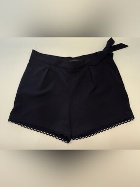 Banana Republic Navy Scallop-Hem Tie Waist High-Rise Shorts